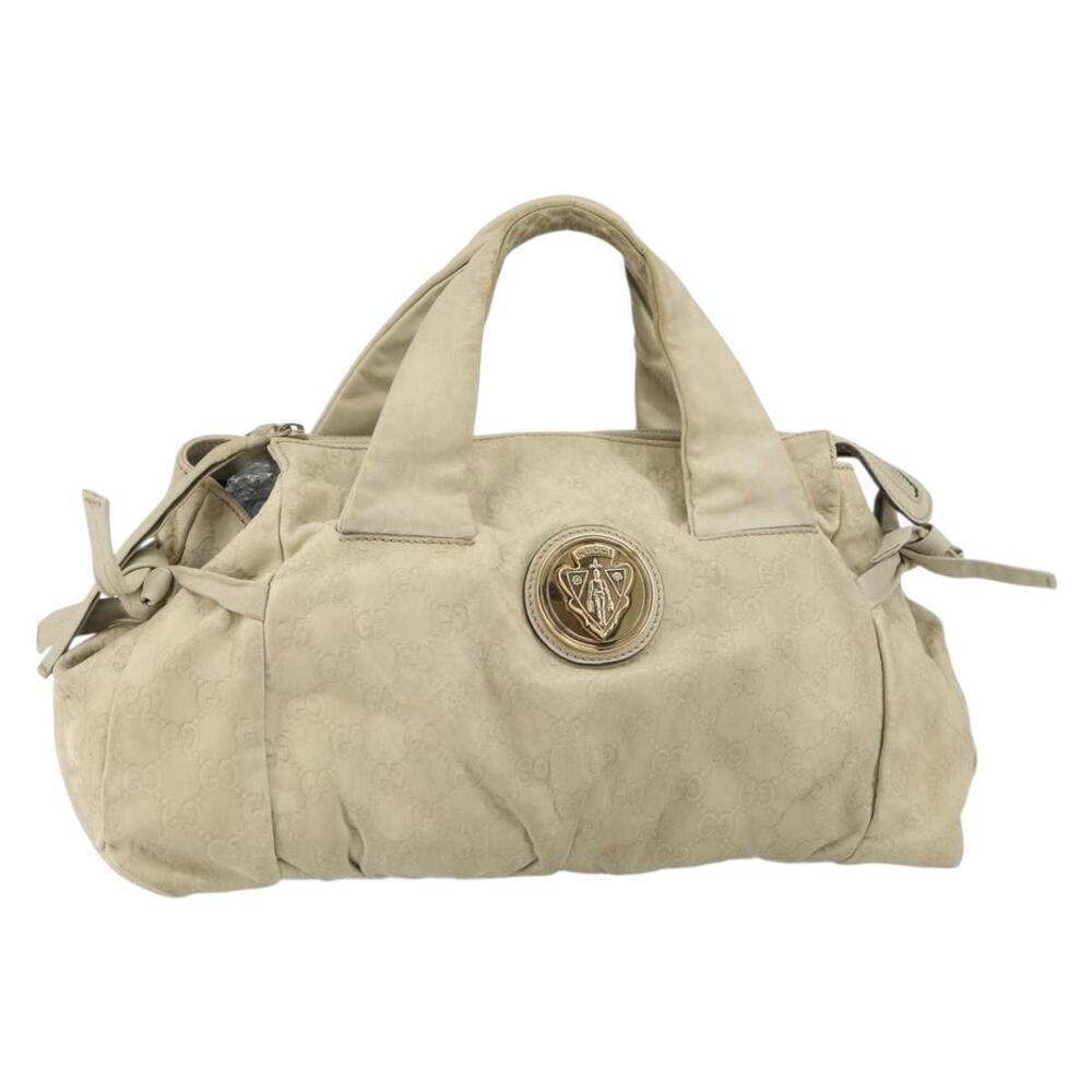 GUCCI GG Canvas Guccissima Histeria Bag Leather Ivory Gold 197020 Auth 159286